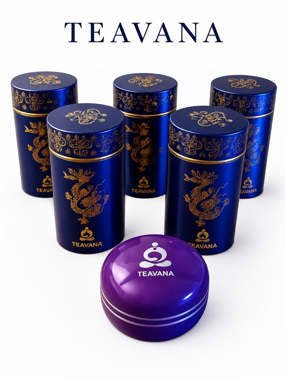 Teavana Emperor’s Collection Blue Dragon Tea Canister Set of 5 +  Macaron Tin